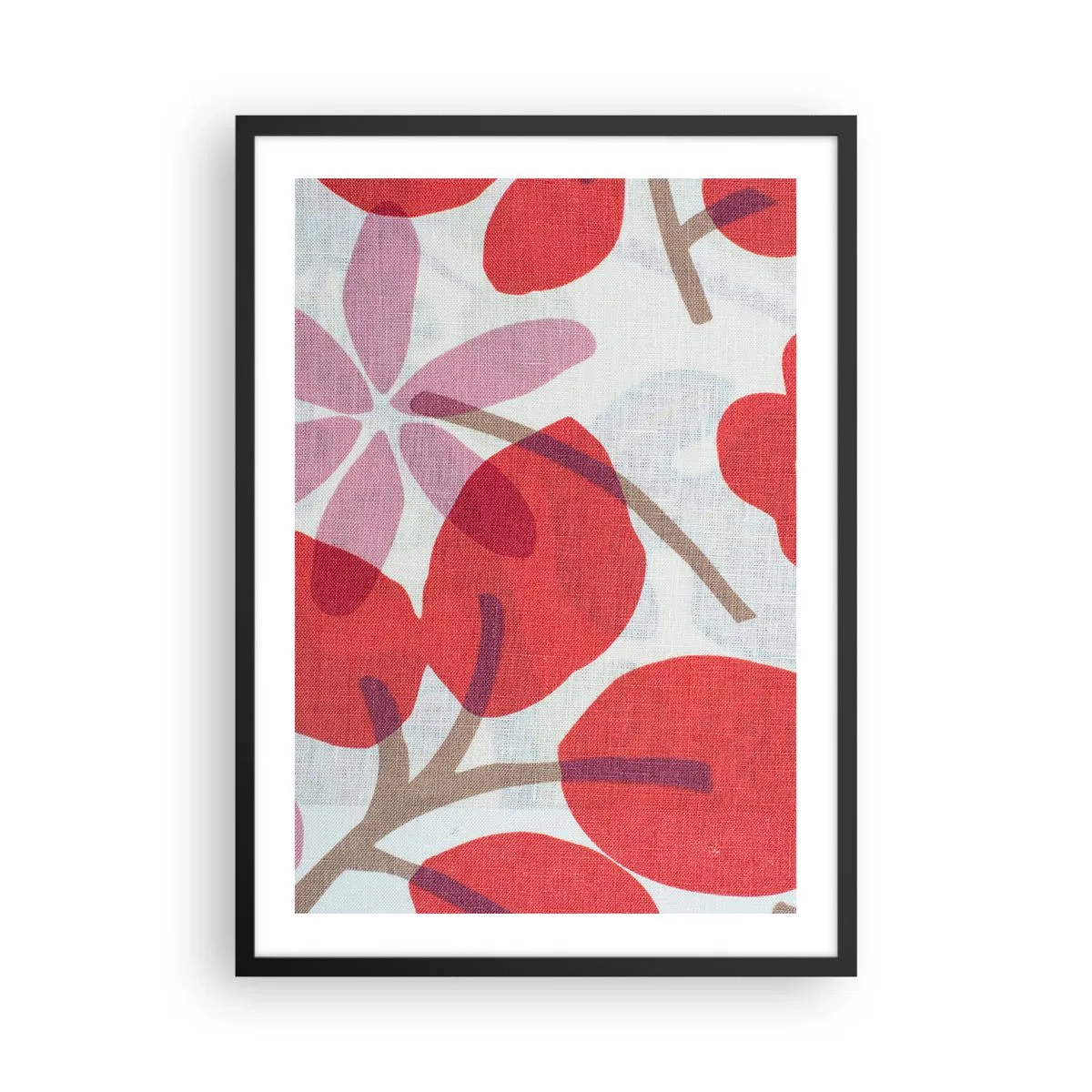Poster in cornice nera - Composizione botanica di foglie e fiori in rosso - 50x70cm - Composizione di fiori in rosa - Decorazione murale moderna per soggiorno e camera da letto ARTTOR