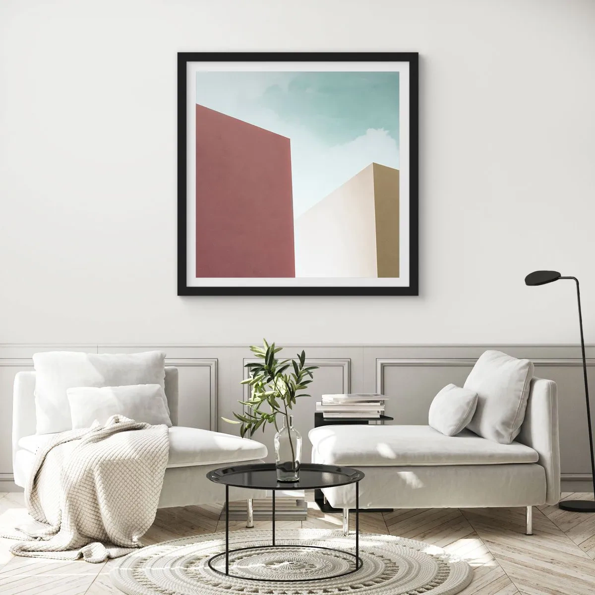 Poster in cornice nera - Geometria di un'estate assolata - 30x30 cm