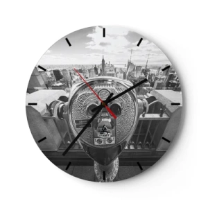 Orologio da parete - Orologio in Vetro - Binocolo turistico puntato sullo skyline di New York - 30x30cm - Il centro del mondo - Decorazione murale moderna per soggiorno, cucina e camera da letto ARTTOR