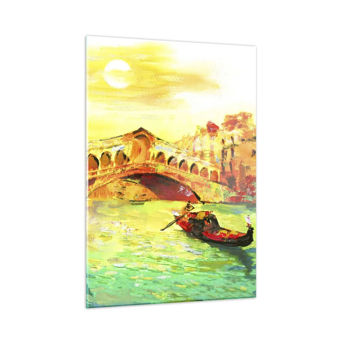 Quadro su vetro - Canale con gondola e ponte sotto i raggi del sole al tramonto - 50x70cm - Il pellegrinaggio degli innamorati - Decorazione murale moderna per soggiorno e camera da letto ARTTOR