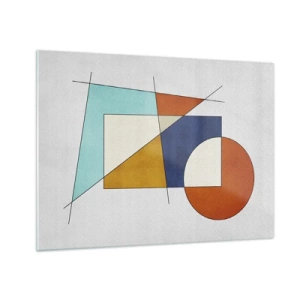 Quadro su vetro - Forme geometriche colorate su uno sfondo chiaro in stile modernista - 70x50cm - Astrazione: gioco modernista - Decorazione murale moderna per soggiorno e camera da letto ARTTOR