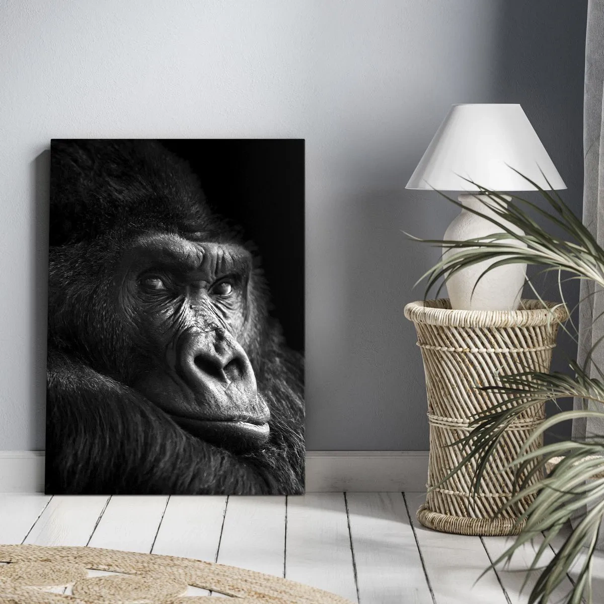 Quadro su tela - Stampe su Tela - Ritratto in bianco e nero di un maestoso gorilla - 50x70cm - E cosa guardi? - Decorazione murale moderna per soggiorno e camera da letto ARTTOR