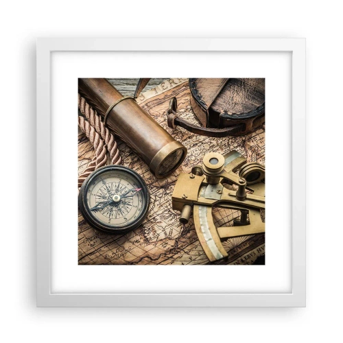 Poster in cornice bianca - Traccia la rotta - 30x30 cm