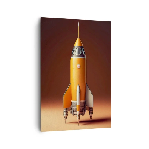 Quadro su tela - Stampe su Tela - Un razzo in stile retrò su uno sfondo di toni marroni - 70x100cm - Si inizia dai sogni - Decorazione murale moderna per soggiorno e camera da letto ARTTOR