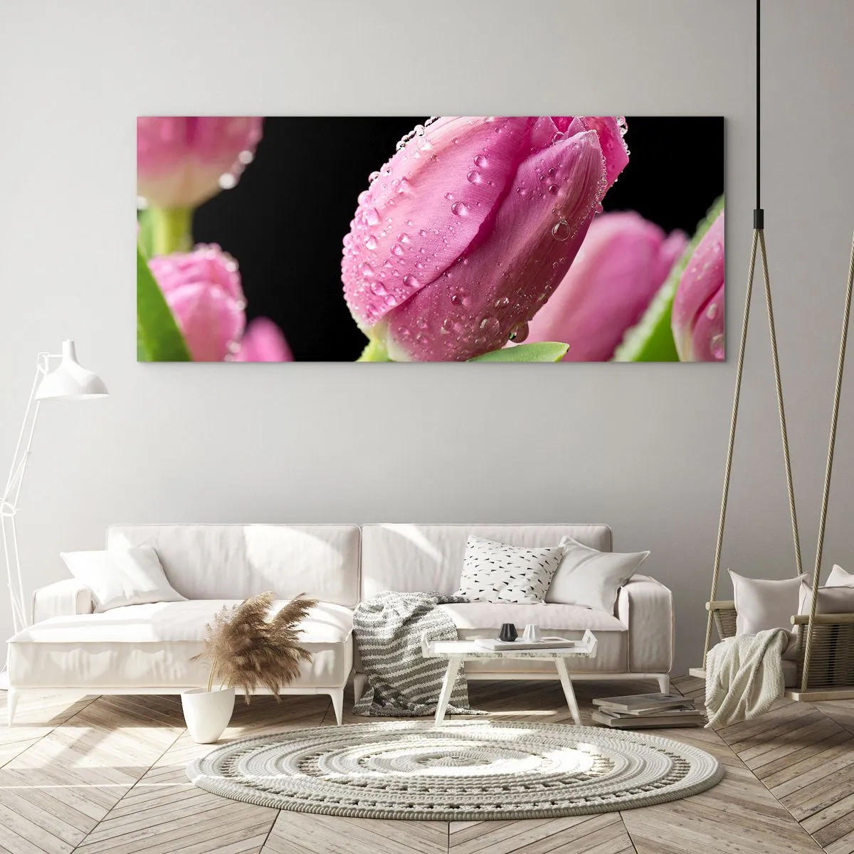Quadro su vetro - Sogno lilla nella rugiada - 90x30 cm