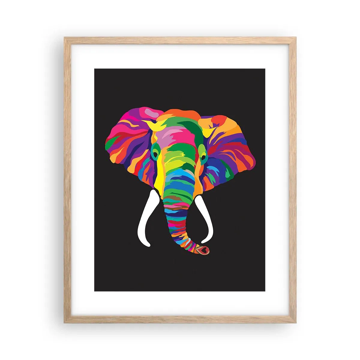 Poster in cornice rovere chiaro - L'elefante che faceva il bagno nell'arcobaleno - 40x50 cm