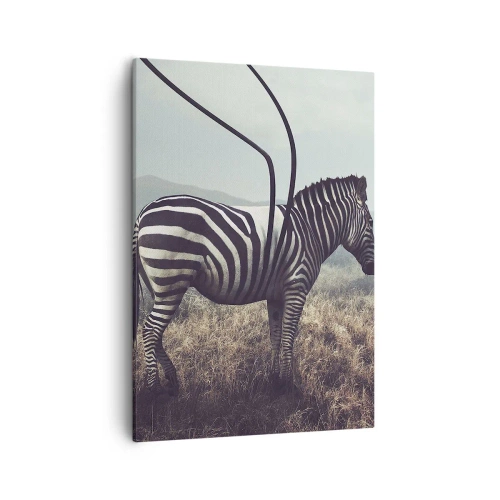 Quadro su tela - Stampe su Tela - Una zebra surreale contro un paesaggio erboso - 50x70cm - Attenzione! Difetto - Decorazione murale moderna per soggiorno e camera da letto ARTTOR