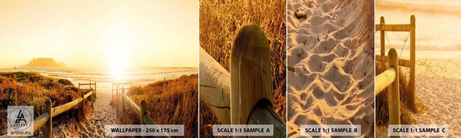 Campione Di Fotomurale Standard Eco - Attraverso la duna, verso il sole - Paesaggio, Spiaggia, Tramonto - 100x30 cm