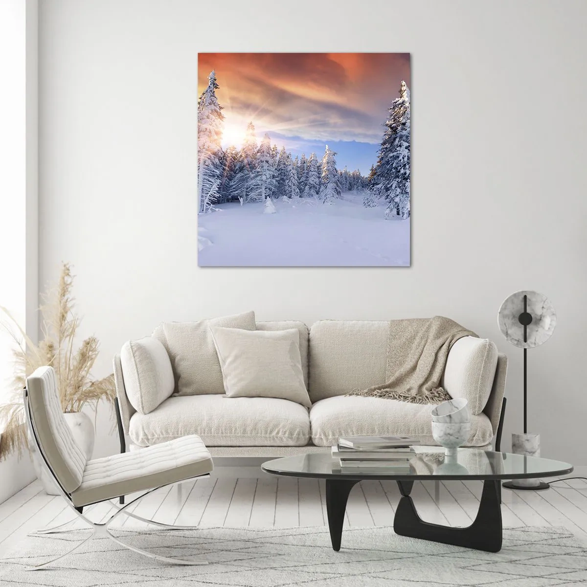 Quadro su vetro - Spettacolo innevato della natura - 50x50 cm