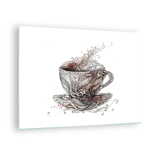 Quadro su vetro - Disegno artistico di una tazza con ornamenti e vapore - 70x50cm - Il tè fa bene a tutto - Decorazione murale moderna per soggiorno e camera da letto ARTTOR