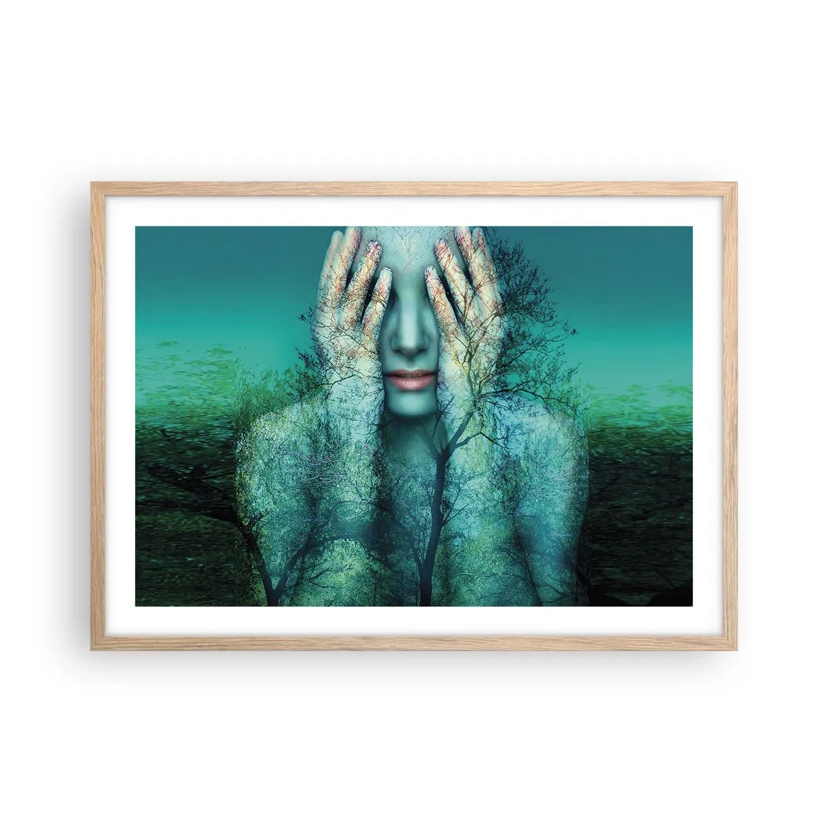 Poster in cornice rovere chiaro - Immersa nel blu - 70x50 cm