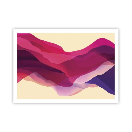Poster - Onde astratte nei toni del viola e del rosa su uno sfondo chiaro - 100x70cm - Onde di porpora - Decorazione murale moderna per soggiorno e camera da letto ARTTOR