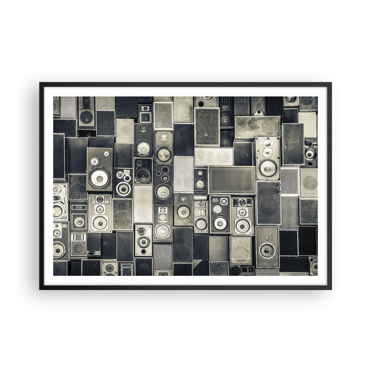 Poster in cornice nera - Collezione di altoparlanti in stile retrò - 100x70cm - Armonia di suoni - Decorazione murale moderna per soggiorno e camera da letto ARTTOR
