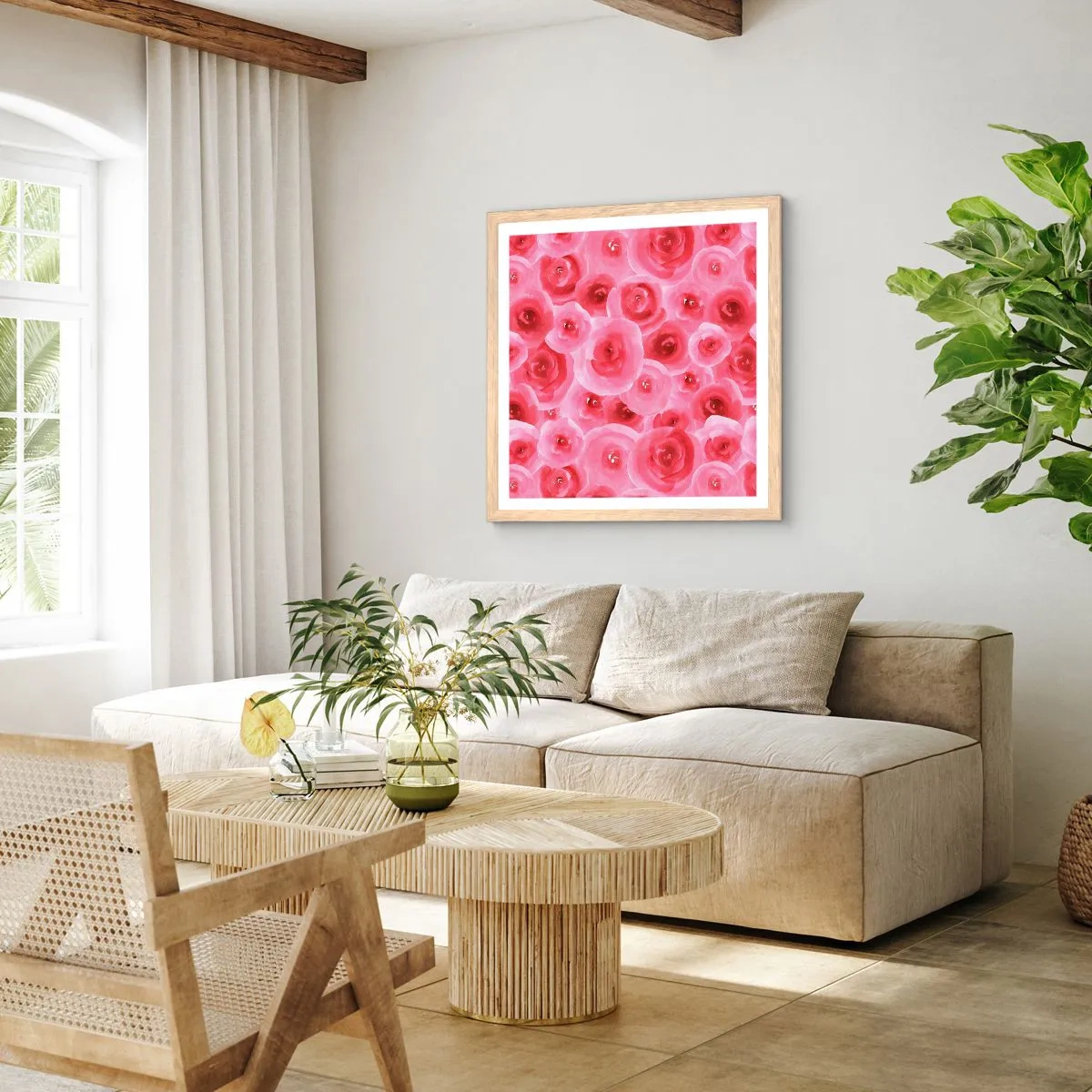 Poster in cornice rovere chiaro - Rose in alto e in basso - 30x30 cm