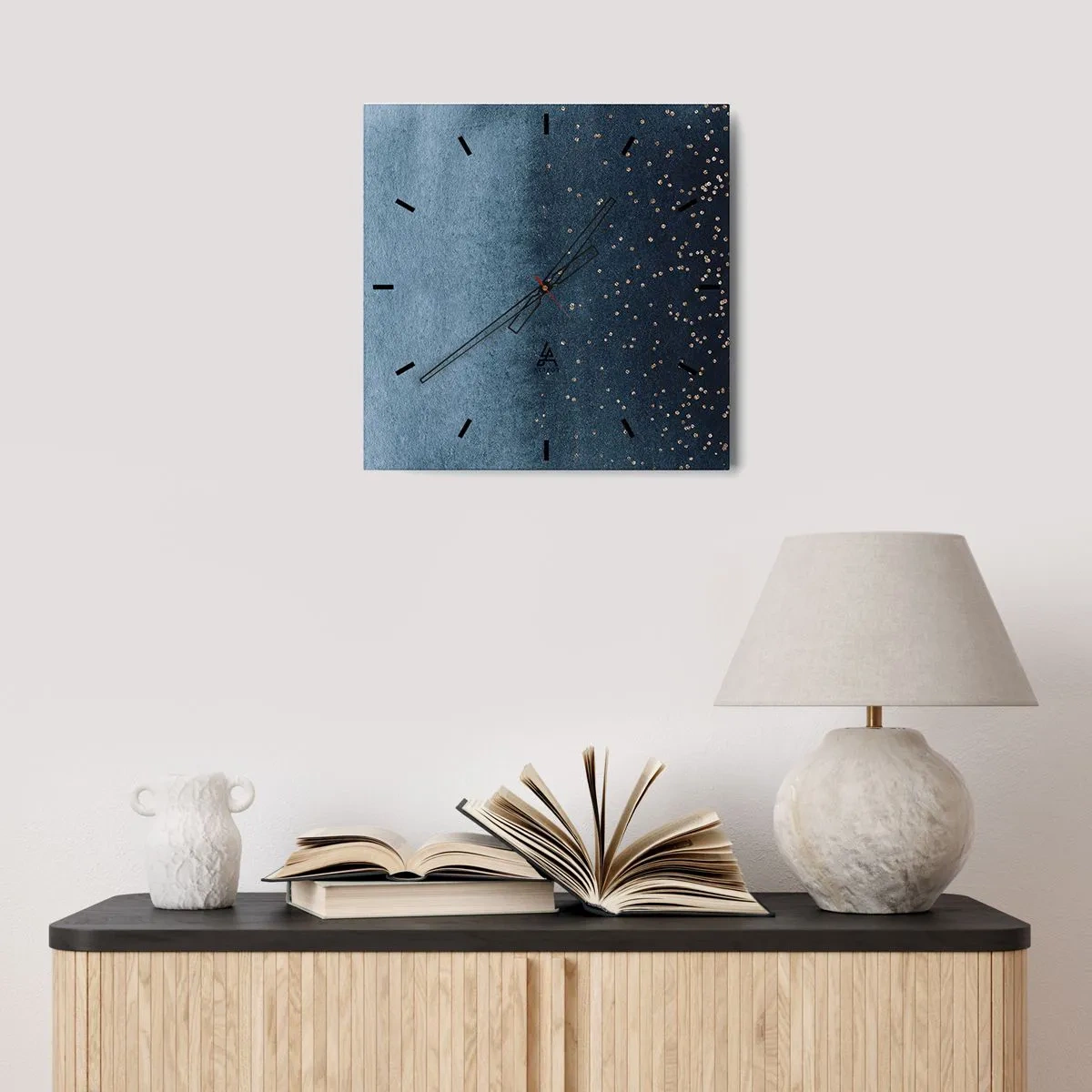 Orologio da parete - Orologio in Vetro - Composizione: fasi blu - 40x40 cm