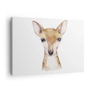 Quadro su tela - Stampe su Tela - Ritratto ad acquerello di un giovane capriolo su sfondo bianco - 70x50cm - La natura dell'innocenza - Decorazione murale moderna per soggiorno e camera da letto ARTTOR