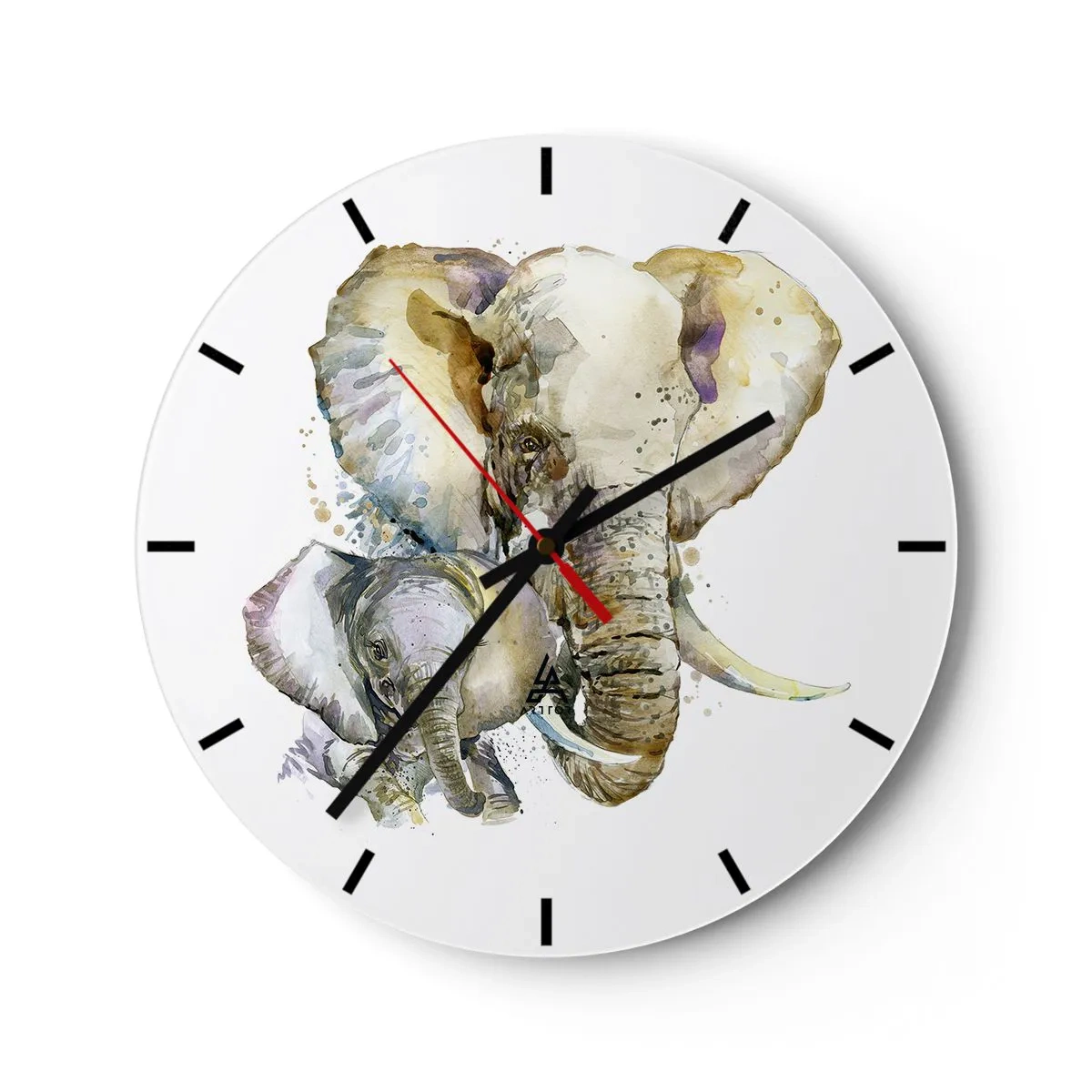 Orologio da parete - Orologio in Vetro - Un elefante con un vitello in stile acquerello - 30x30cm - Con mamma: il posto migliore - Decorazione murale moderna per soggiorno, cucina e camera da letto ARTTOR