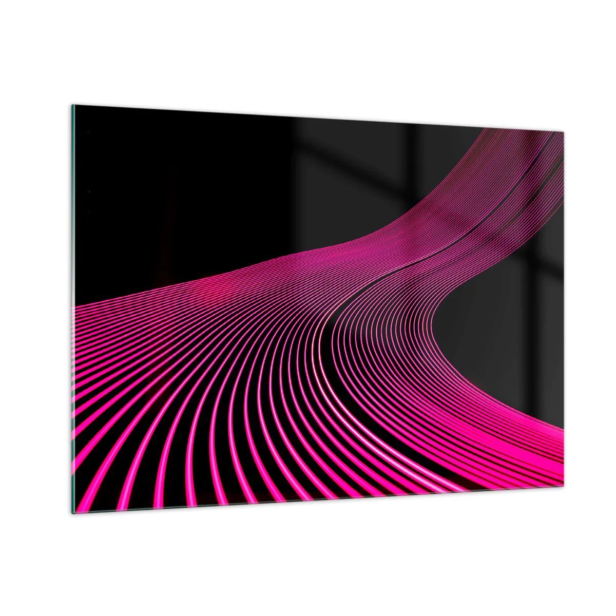 Quadro su vetro - Linee luminose rosa su sfondo nero - 100x70cm - Il viale della luce - Decorazione murale moderna per soggiorno e camera da letto ARTTOR