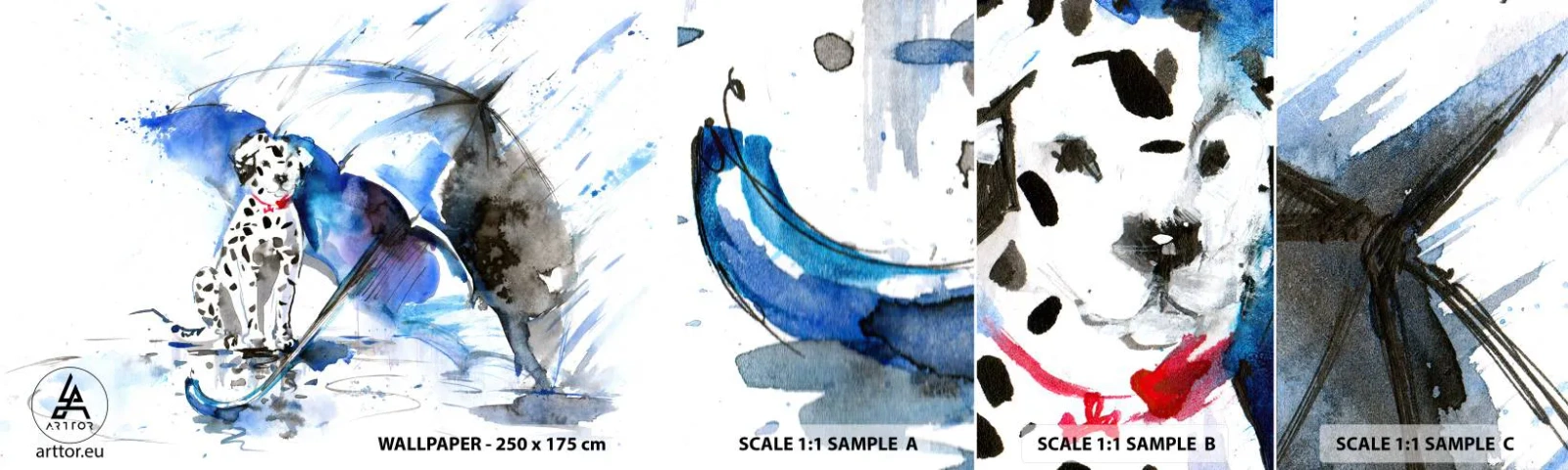 Campione Di Fotomurale Standard Eco - Ecco a cosa serve un amico - Astrazione, Cane, Piovere - 100x30 cm