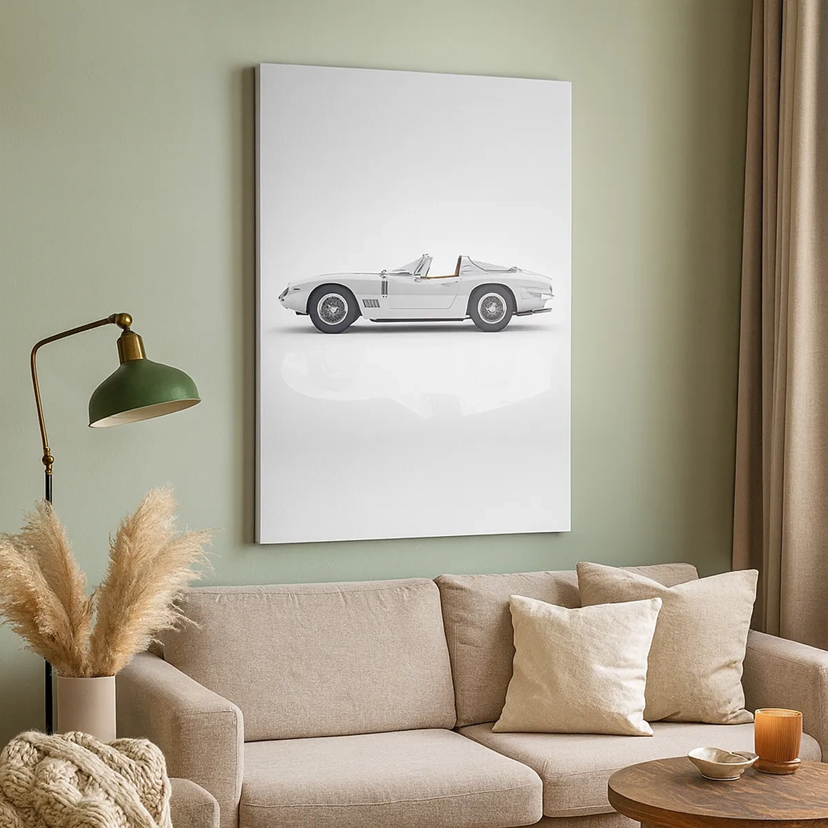 Quadro su tela - Stampe su Tela - Classica decappottabile bianca su sfondo chiaro - 50x70cm - Promessa di divertimento - Decorazione murale moderna per soggiorno e camera da letto ARTTOR