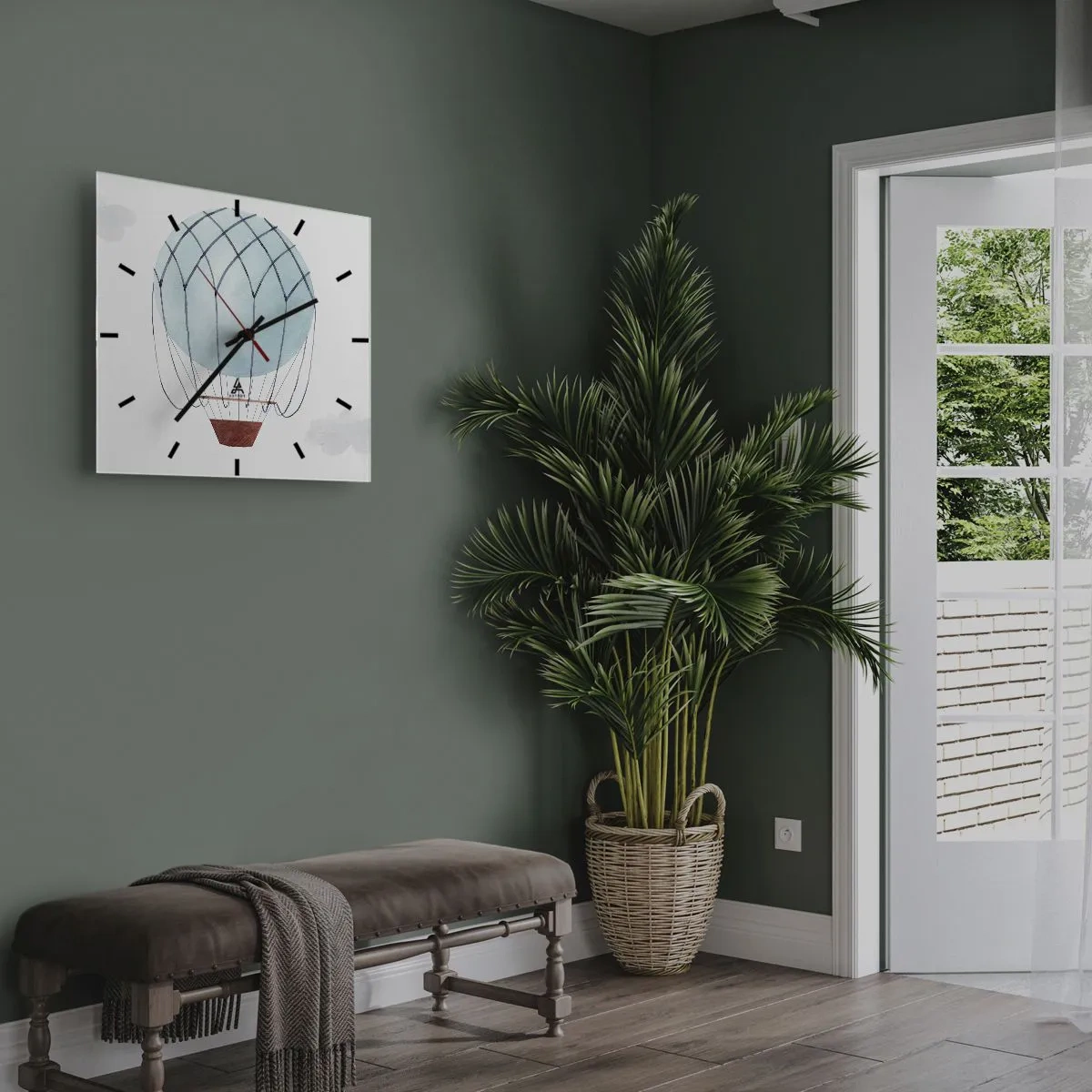 Orologio da parete - Orologio in Vetro - Un palloncino dipinto a mano su uno sfondo di nuvole delicate. - 30x30cm - In mezzo alle nuvole - Decorazione murale moderna per soggiorno e camera da letto ARTTOR