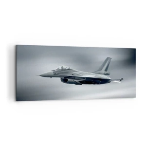 Quadro su tela - Stampe su Tela - Un aereo da caccia in volo contro un cielo nuvoloso - 120x50cm - Lanci la sfida? - Decorazione murale moderna per soggiorno e camera da letto ARTTOR