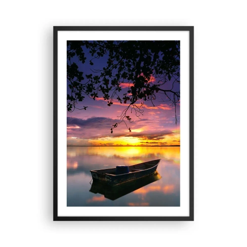 Poster in cornice nera - Una barca su un lago calmo al tramonto - 50x70cm - Ti sembra di essere sospeso nel cielo... - Decorazione murale moderna per soggiorno e camera da letto ARTTOR
