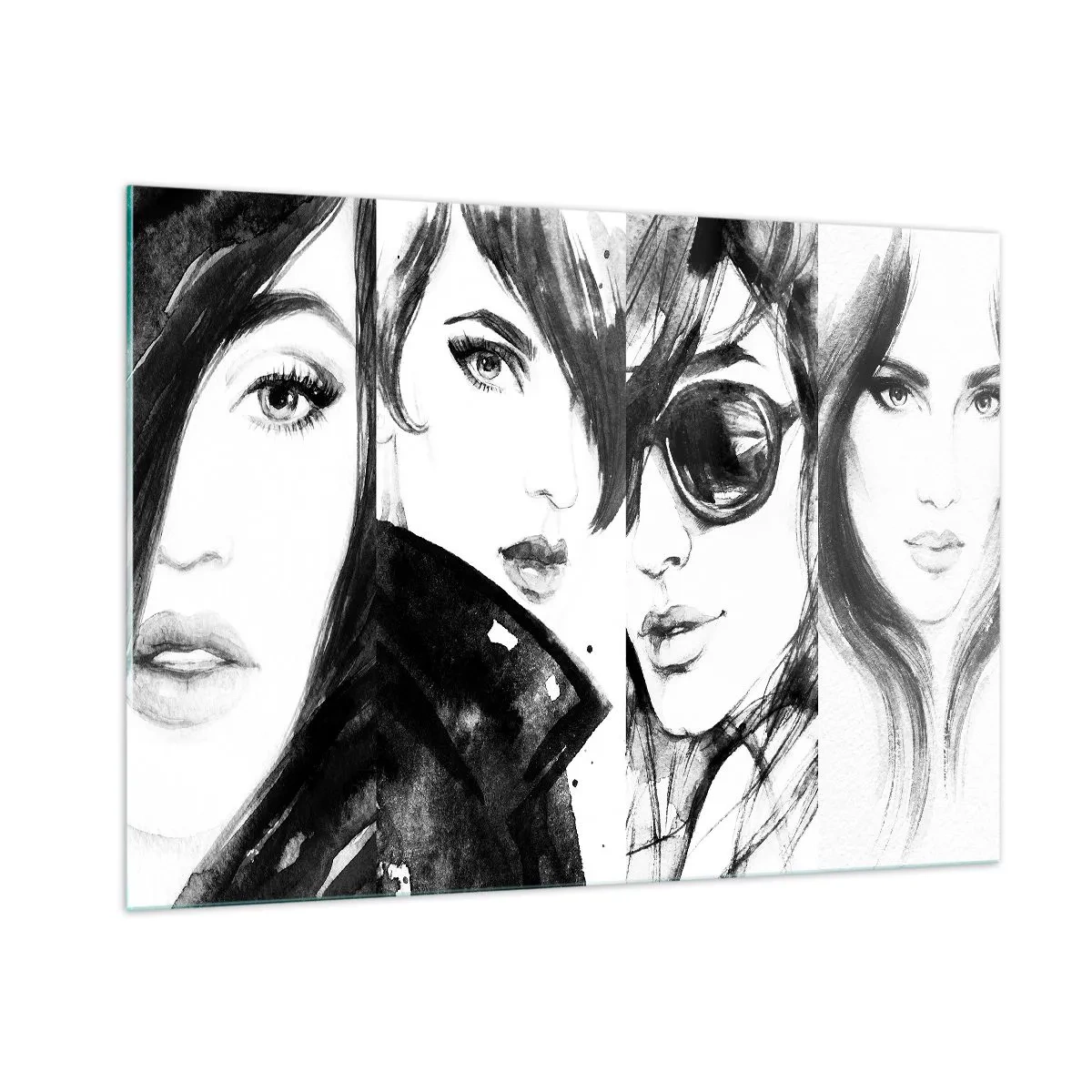 Quadro su vetro - Ritratti di donne in bianco e nero - 100x70cm - Bellezza moltiplicata - Decorazione murale moderna per soggiorno e camera da letto ARTTOR