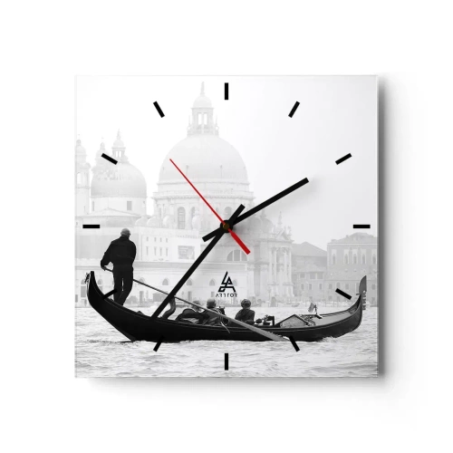 Orologio da parete - Orologio in Vetro - Una gondola con la basilica sullo sfondo in bianco e nero - 30x30cm - Viaggio alla fonte della bellezza - Decorazione murale moderna per soggiorno e camera da letto ARTTOR