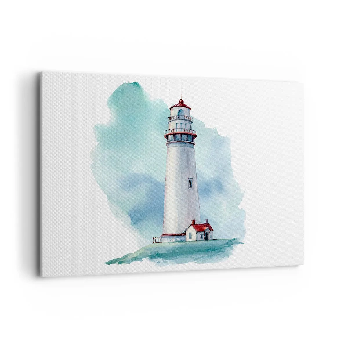 Quadro su tela - Stampe su Tela - Un faro su uno sfondo blu acquerello - 100x70cm - Il mite amico del blu - Decorazione murale moderna per soggiorno e camera da letto ARTTOR