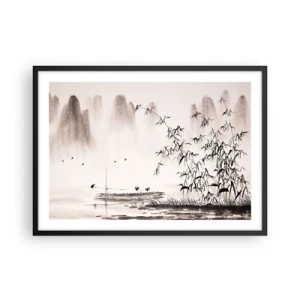 Poster in cornice nera - Un paesaggio minimalista in stile orientale - 70x50cm - Il silenzio dei campi di riso - Decorazione murale moderna per soggiorno e camera da letto ARTTOR