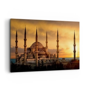 Quadro su tela - Stampe su Tela - La moschea al tramonto dai colori caldi - 120x80cm - Dio è grande - Decorazione murale moderna per soggiorno e camera da letto ARTTOR