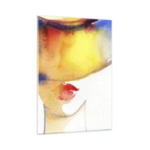 Quadro su vetro - Ritratto di una donna in un'astrazione colorata ad acquerello - 50x70cm - Ritratto di donna - Decorazione murale moderna per soggiorno e camera da letto ARTTOR