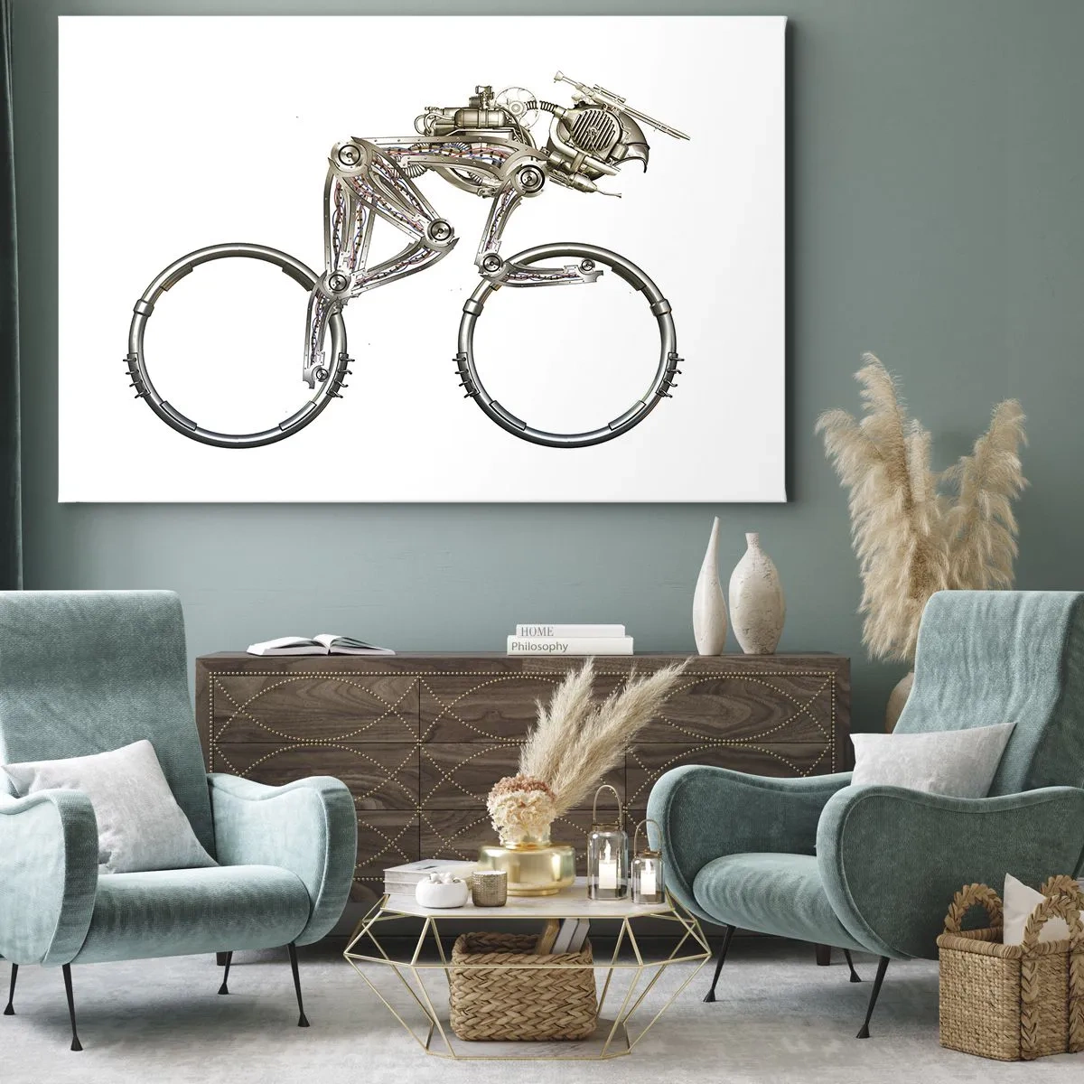 Quadro su tela - Stampe su Tela - Una bicicletta meccanica dal design futuristico - 100x70cm - Macchina perfetta - Decorazione murale moderna per soggiorno e camera da letto ARTTOR