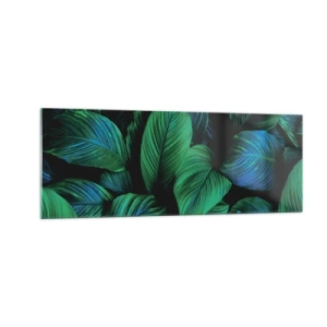 Quadro su vetro - Foglie verdi in stile minimalista - 140x50cm - Nella folla verde - Decorazione murale moderna per soggiorno e camera da letto ARTTOR