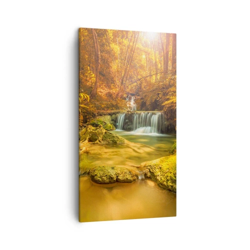 Quadro su tela - Stampe su Tela - Cascata boschiva in oro - 45x80 cm