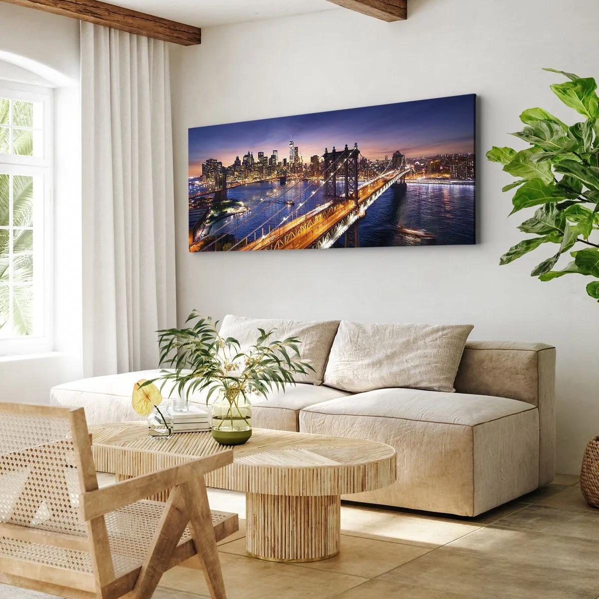 Quadro su tela - Stampe su Tela - Il ponte luminoso fino al cuore della città - 100x40 cm