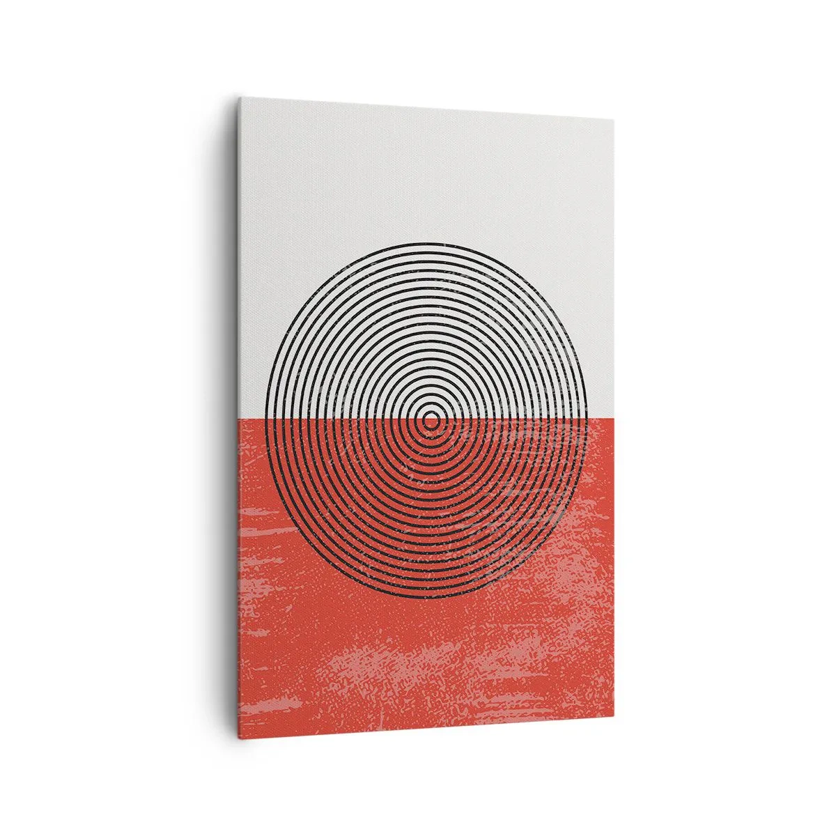 Quadro su tela - Stampe su Tela - Motivo geometrico con cerchi concentrici su sfondo rosso e bianco - 80x120cm - Dritto al centro - Decorazione murale moderna per soggiorno e camera da letto ARTTOR