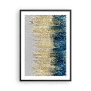 Poster in cornice nera - Una composizione astratta ispirata a una spiaggia dorata e all'oceano. - 50x70cm - Confine dorato - Decorazione murale moderna per soggiorno e camera da letto ARTTOR