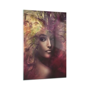 Quadro su vetro - Una donna dai colori astratti che crea uno sfondo dinamico - 70x100cm - Sono qui! - Decorazione murale moderna per soggiorno e camera da letto ARTTOR