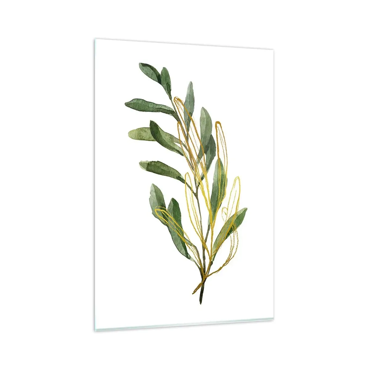 Quadro su vetro - Ramo verde con foglie su sfondo bianco - 80x120cm - Tutto ciò che è buono - Decorazione murale moderna per soggiorno e camera da letto ARTTOR