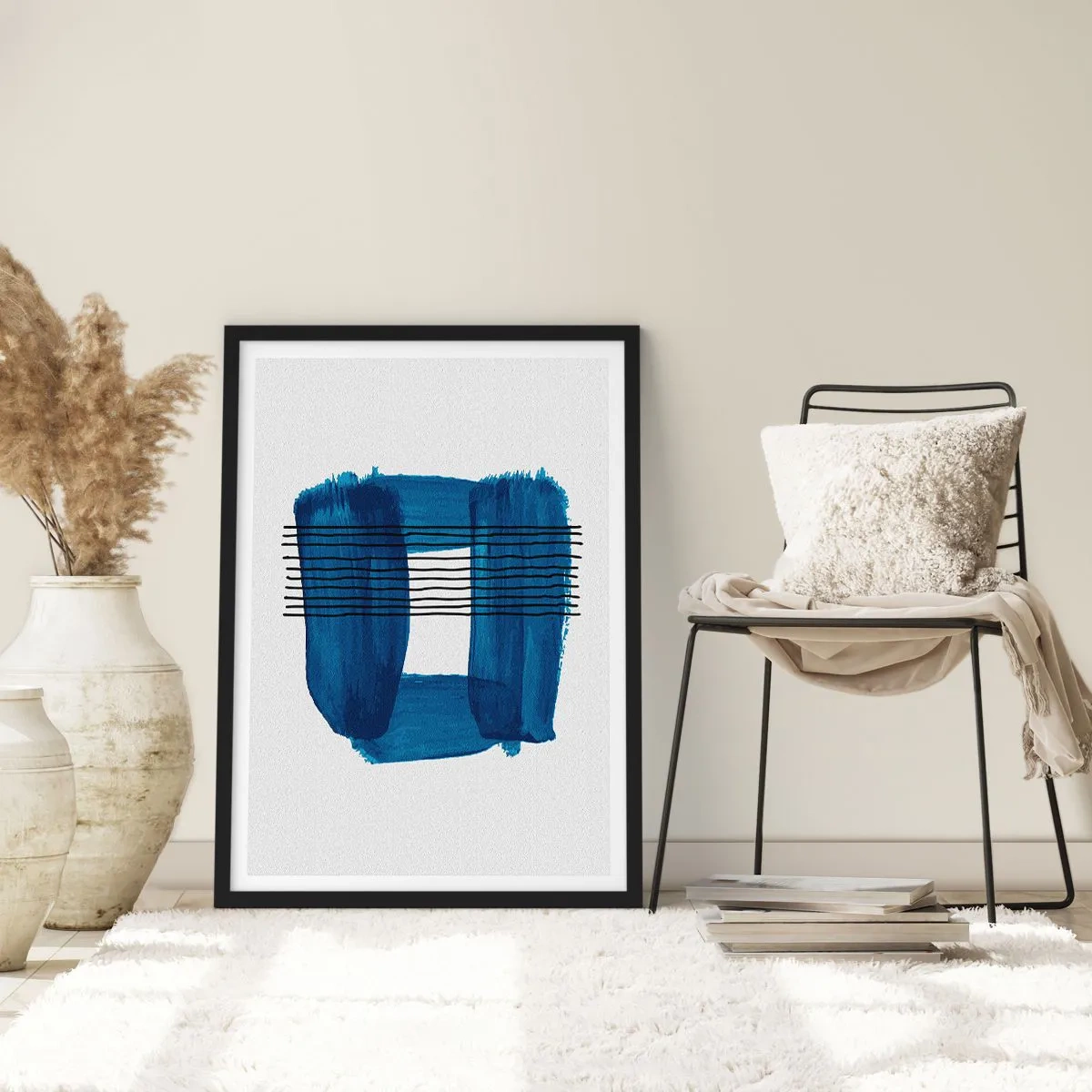 Poster in cornice nera - Composizione astratta nei toni del blu - 50x70cm - Composizione blu e nera - Decorazione murale moderna per soggiorno e camera da letto ARTTOR