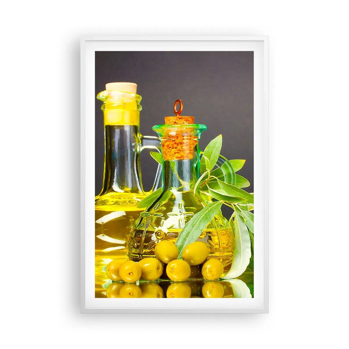 Poster in cornice bianca - Natura morta con olive e olio - 61x91 cm