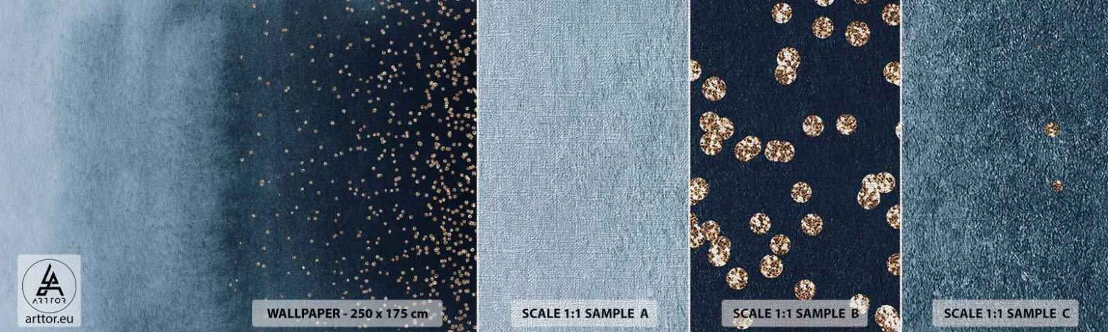 Campione di Fotomurale Premium Canvas - Composizione: fasi blu - Astrazione, Pezzo, Progetto - 100x30 cm