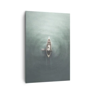 Quadro su tela - Stampe su Tela - Una barca solitaria su acque calme in un ambiente minimalista - 70x100cm - Nel lago al chiaro di luna - Decorazione murale moderna per soggiorno e camera da letto ARTTOR