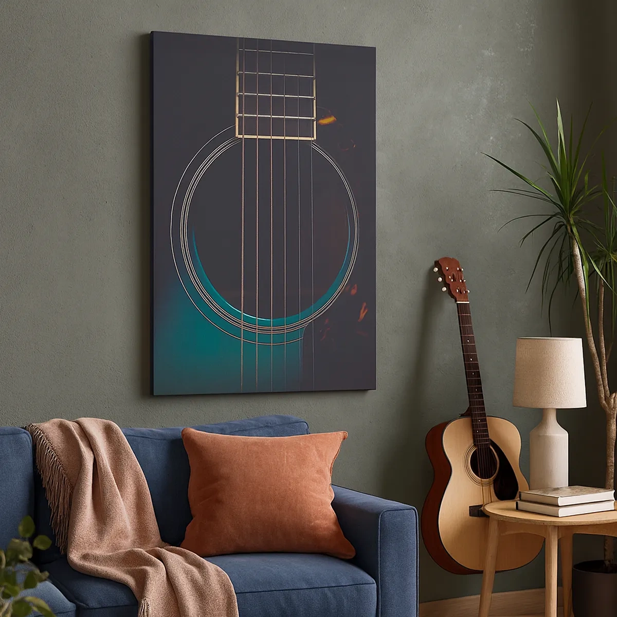 Quadro su tela - Stampe su Tela - Chitarra acustica in una luce scura ed elegante - 50x70cm - L'attimo prima del suono - Decorazione murale moderna per soggiorno e camera da letto ARTTOR