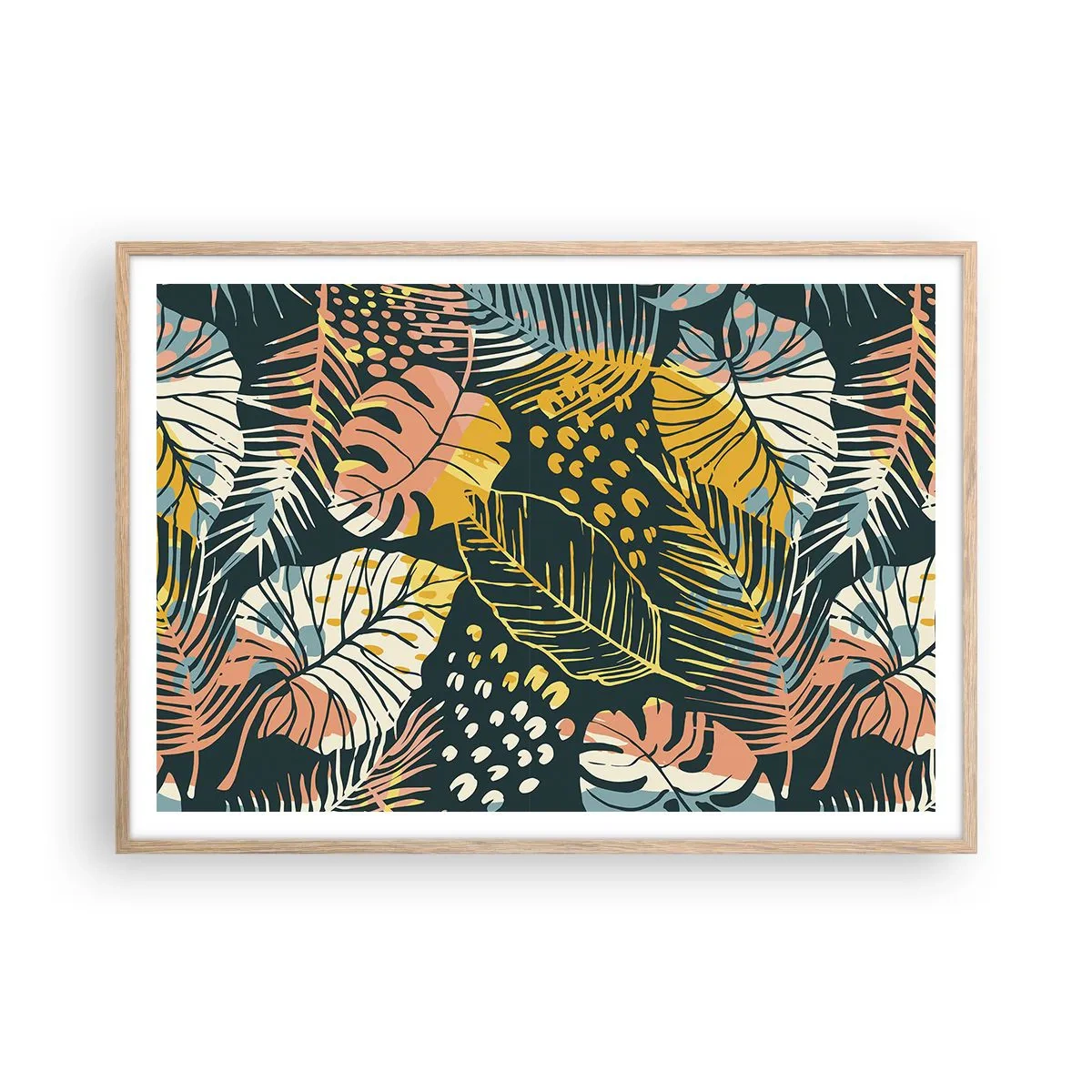 Poster in cornice rovere chiaro - Fantasia di foglie - 100x70 cm