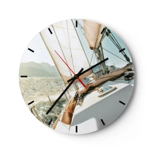 Orologio da parete - Orologio in Vetro - Una barca a vela che naviga in mare agitato in una giornata di sole - 30x30cm - A vele spiegate - Decorazione murale moderna per soggiorno, cucina e camera da letto ARTTOR