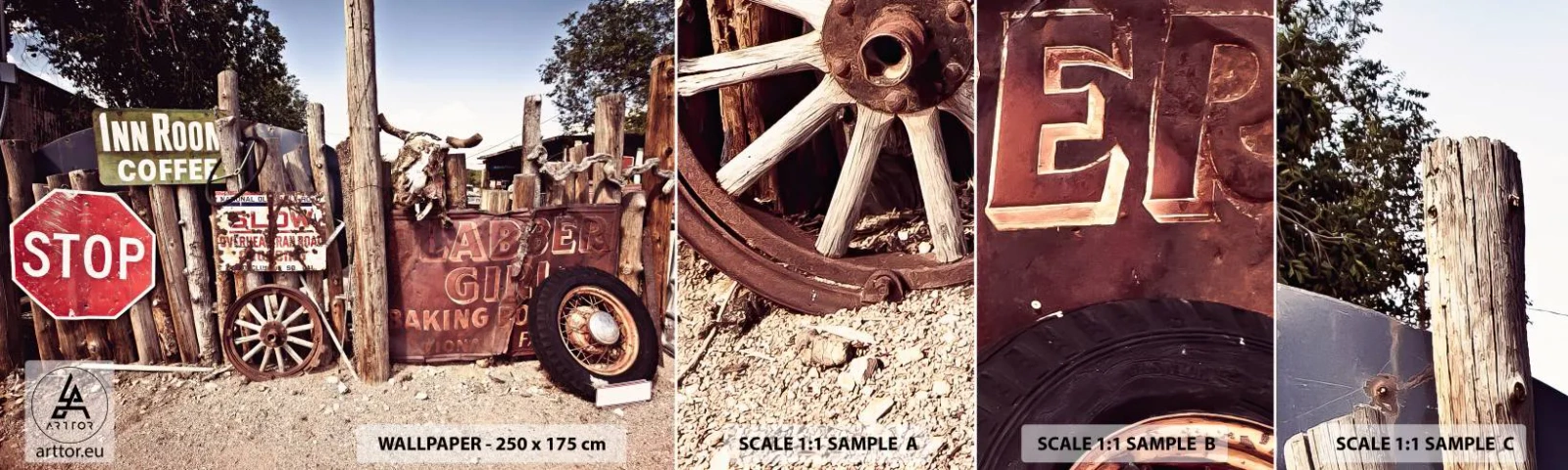 Campione Di Fotomurale Standard Eco - E il tempo si è fermato - Segnale stradale, Itinerario 66, Stati Uniti d'America - 100x30 cm