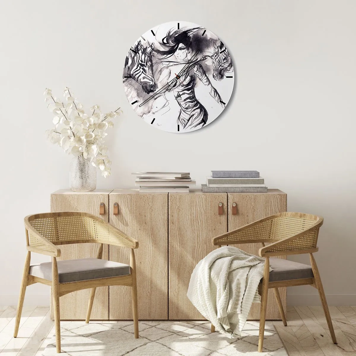 Orologio da parete - Orologio in Vetro - Una donna in forma artistica che balla con due persone riunite - 30x30cm - Ballando con le zebre - Decorazione murale moderna per soggiorno, cucina e camera da letto ARTTOR